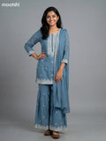 Greyish Blue Cotton Simple Embroidery Work Short Straight Suit