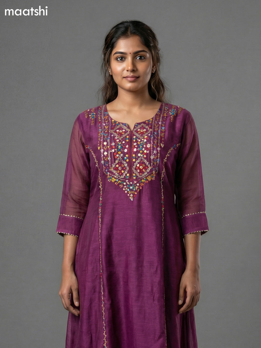 Magenta Pink Chanderi Embroidery Work Anarkali Suit