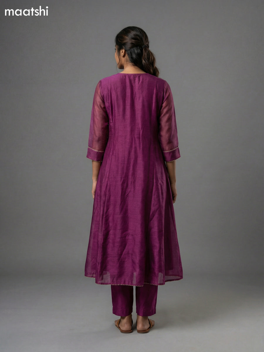 Magenta Pink Chanderi Embroidery Work Anarkali Suit