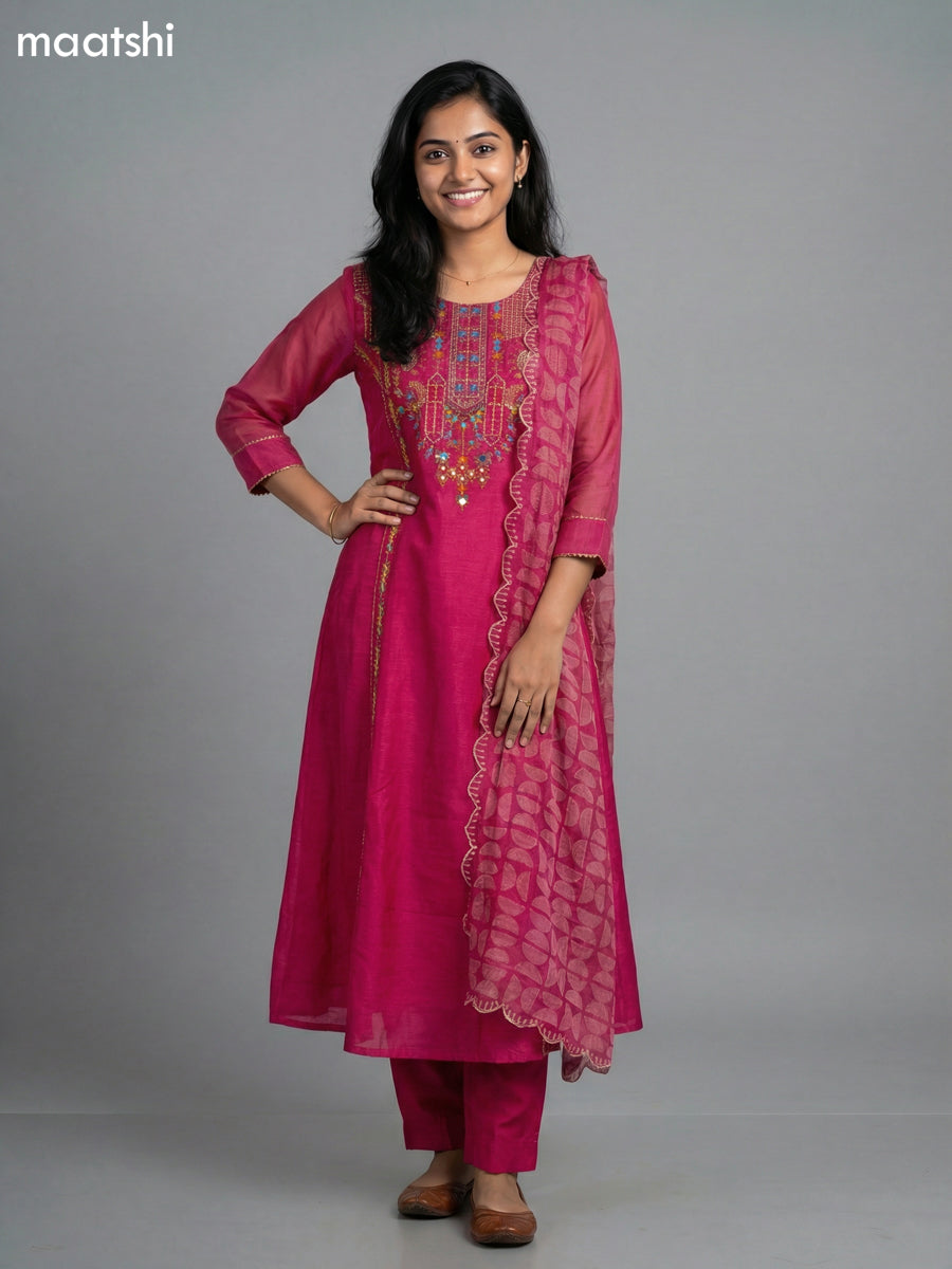 Pink Chanderi Embroidery Work Anarkali Suit