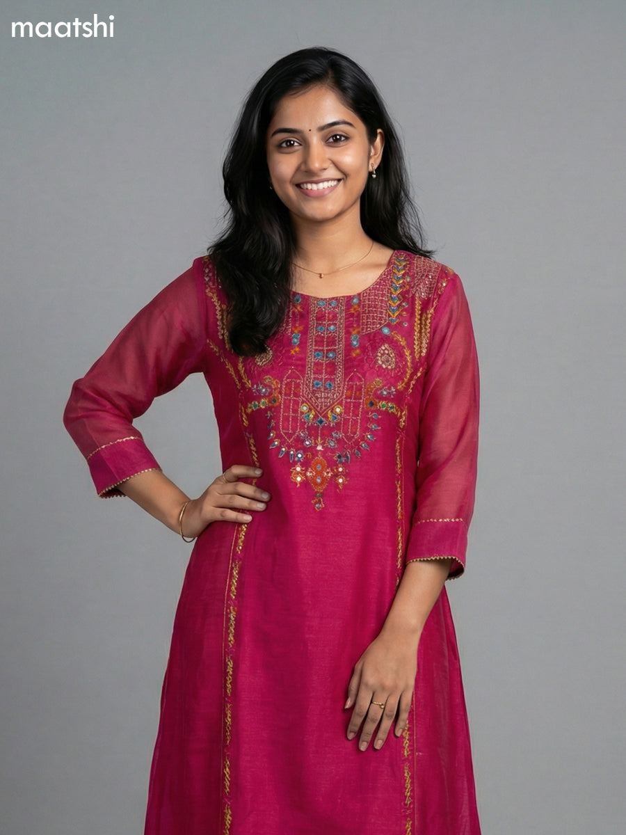 Pink Chanderi Embroidery Work Anarkali Suit