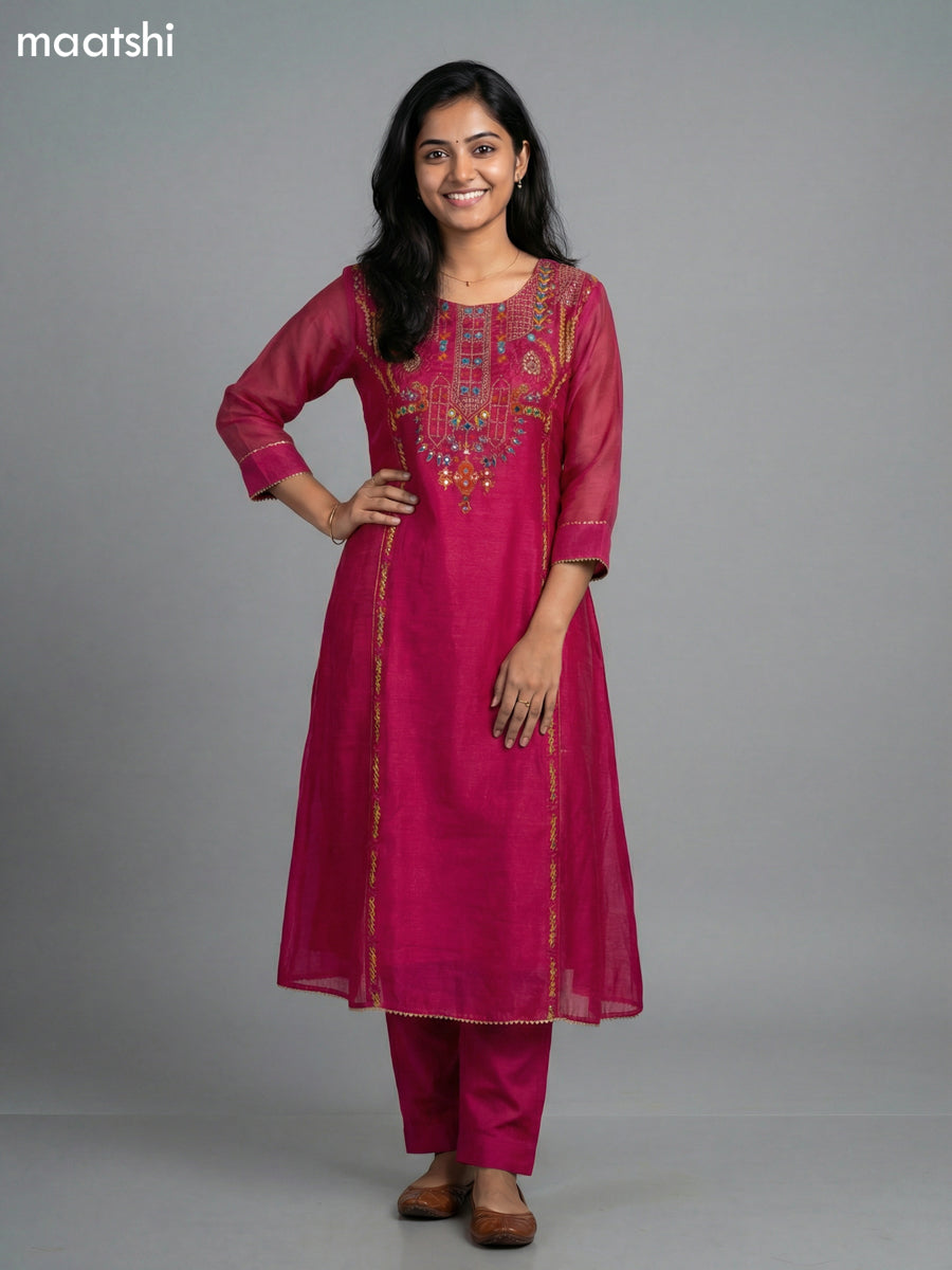 Pink Chanderi Embroidery Work Anarkali Suit