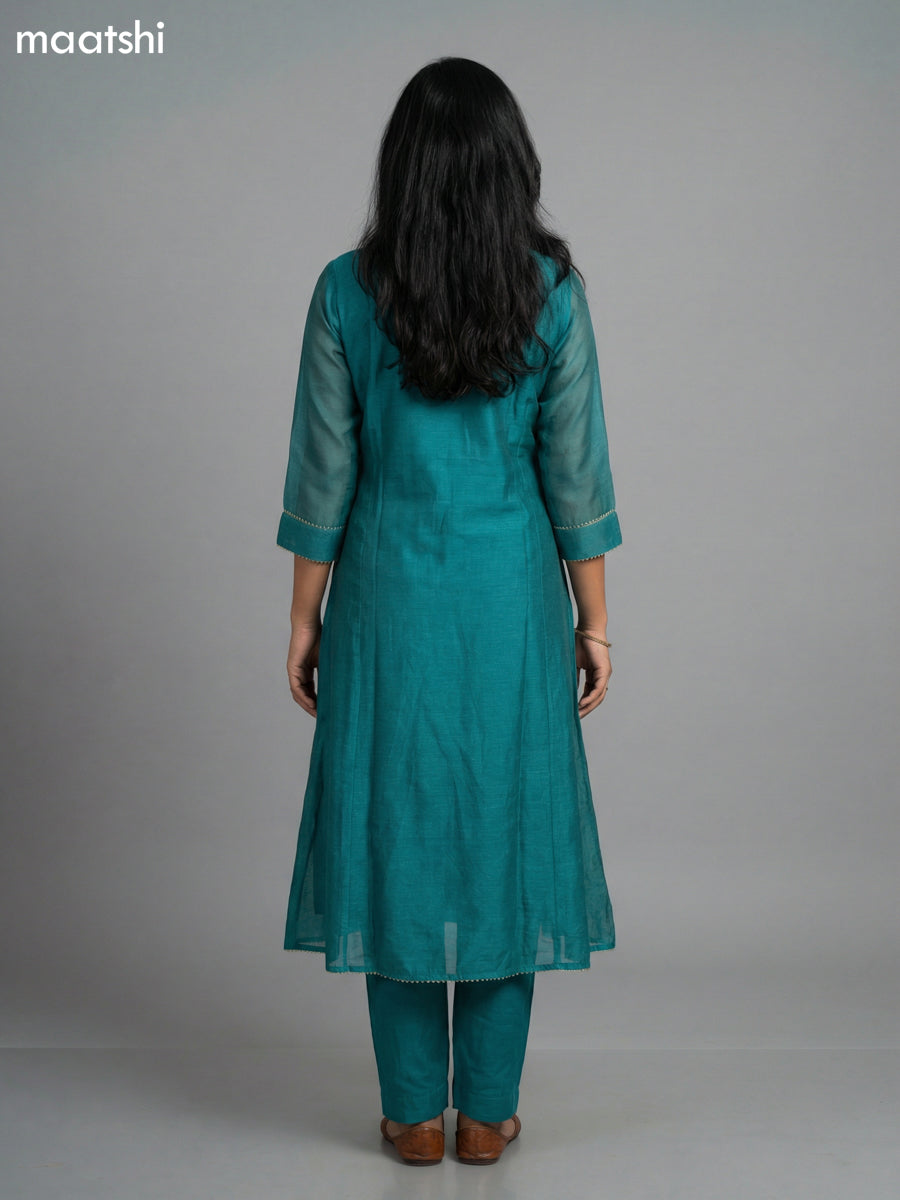 Teal Green Chanderi Embroidery Work Anarkali Suit