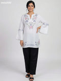 Off White Cotton Embroidery Work Short Kurti