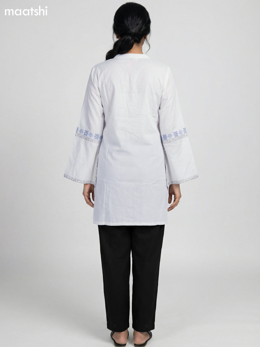 Off White Cotton Embroidery Work Short Kurti