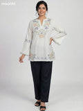 Pastel Green Cotton Embroidery Work Short Kurti