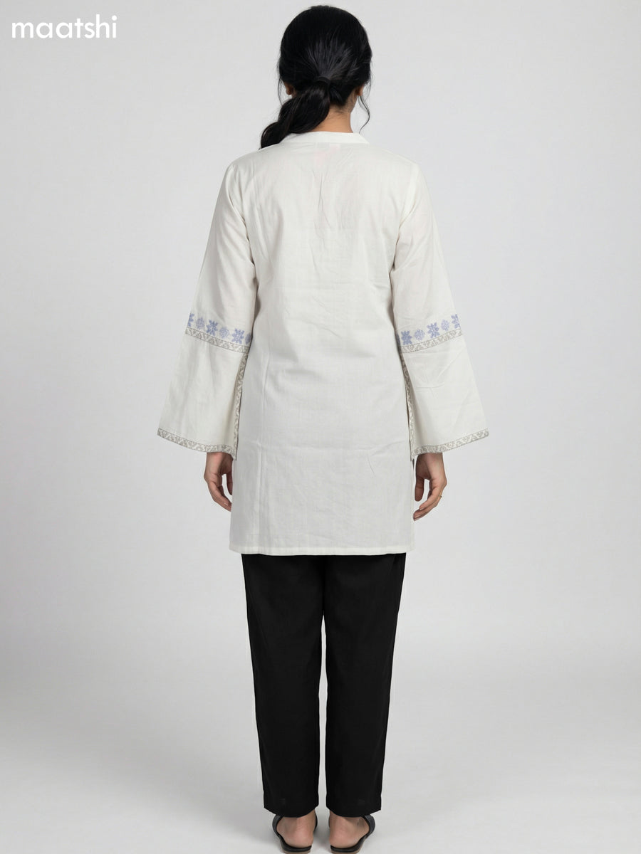 Pastel Green Cotton Embroidery Work Short Kurti