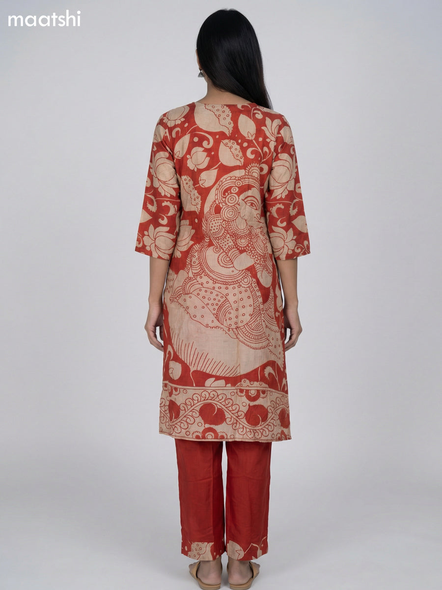 Red and Beige Modal Kalamkari Printed Kurti Set