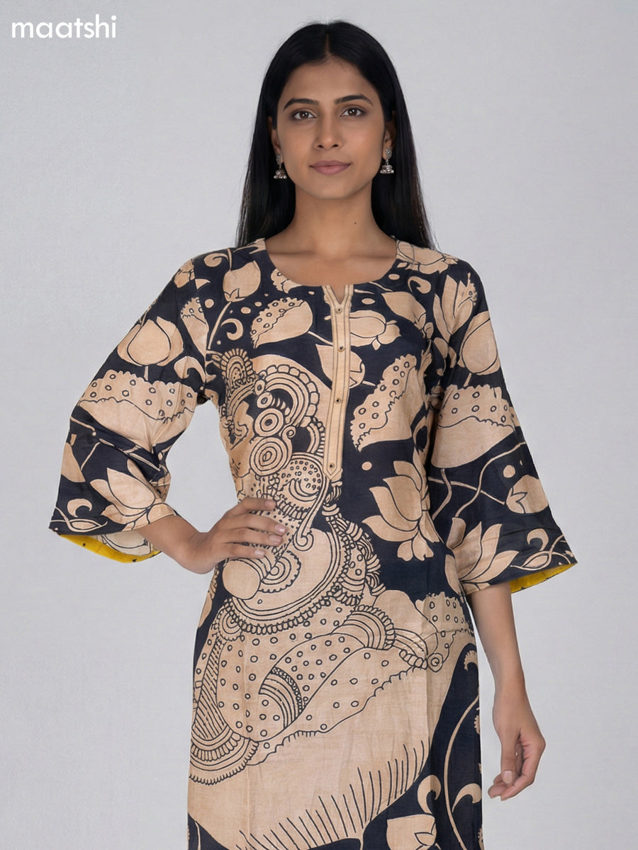 Black and Beige Modal Kalamkari Printed Kurti Set