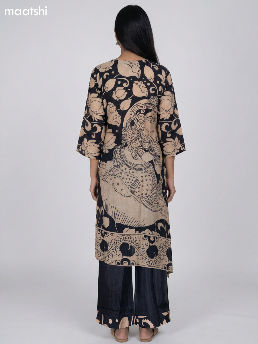 Black and Beige Modal Kalamkari Printed Kurti Set