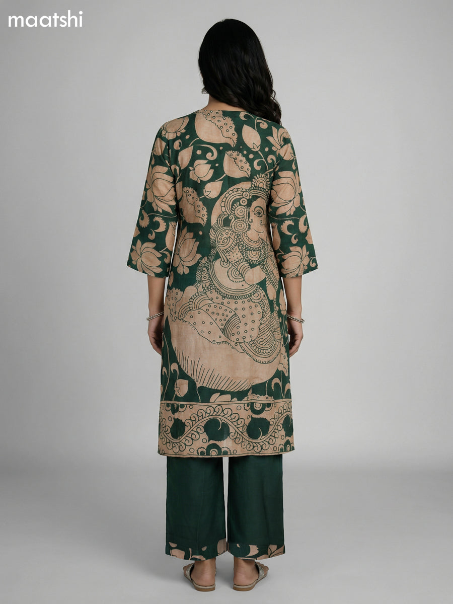 Green and Beige Modal Kalamkari Printed Kurti Set