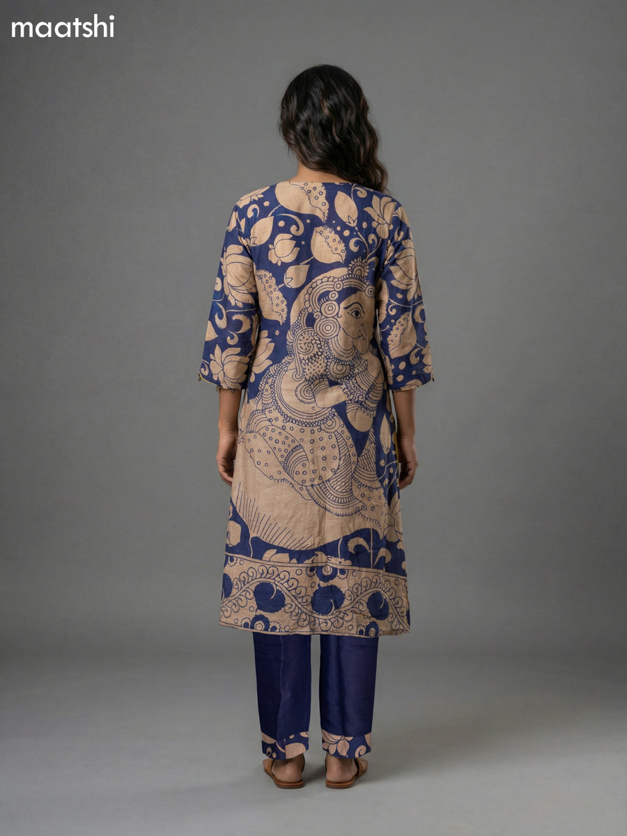 Blue and Beige Modal Kalamkari Printed Kurti Set