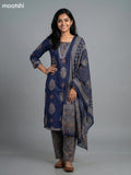 Navy Blue Cotton Printed Straight Suit