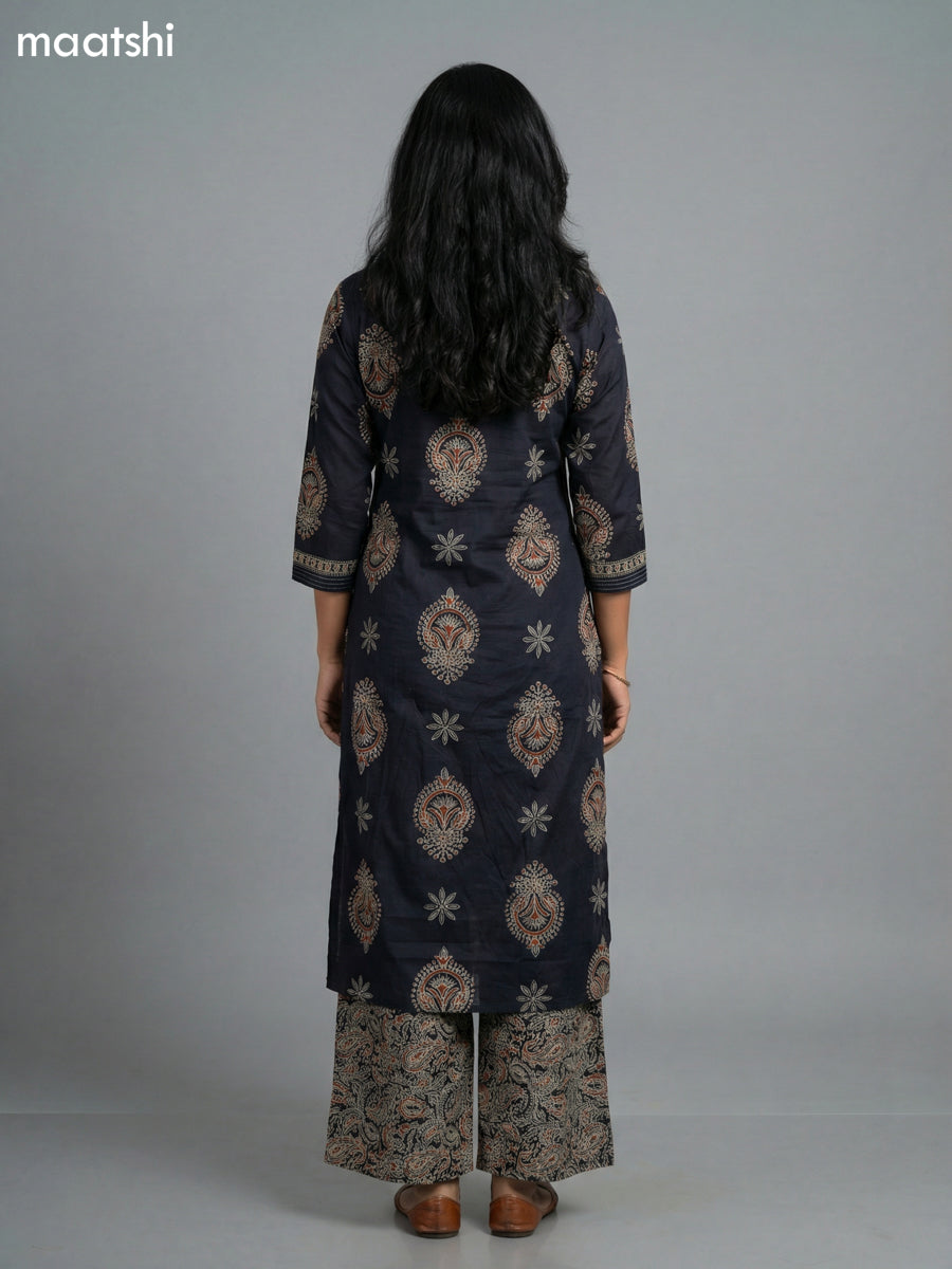 Black Cotton Printed Straight Suit