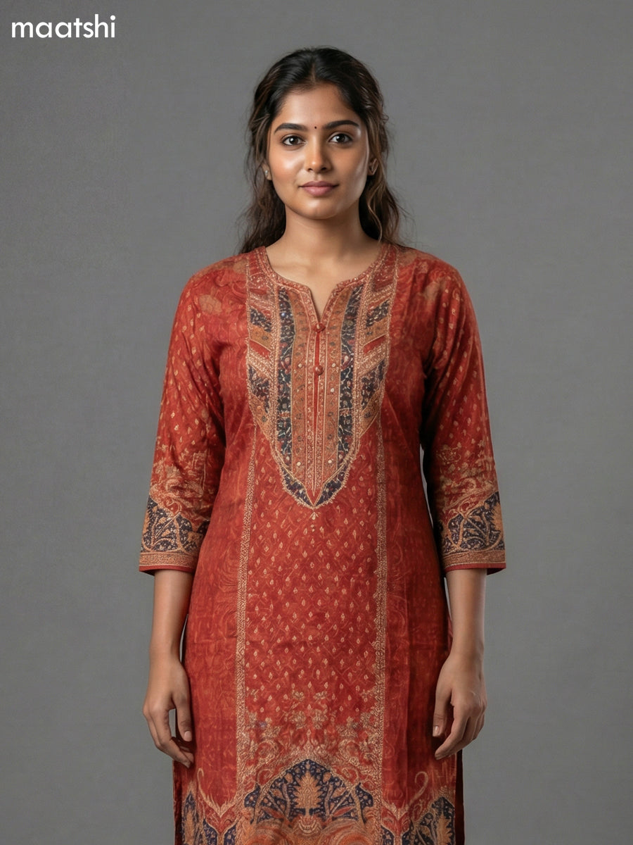 Rustic Maroon Muslin Printed & Embroidery Work Straight Suit