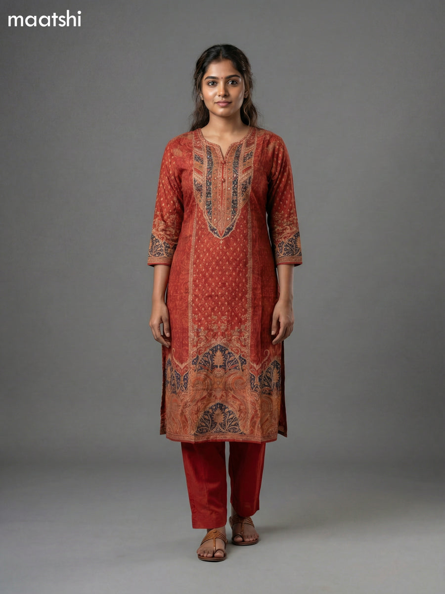 Rustic Maroon Muslin Printed & Embroidery Work Straight Suit