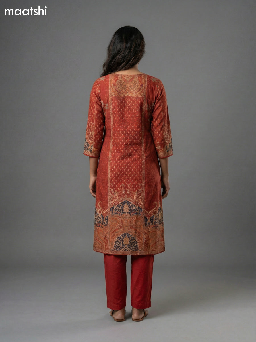 Rustic Maroon Muslin Printed & Embroidery Work Straight Suit
