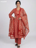 Red Cotton Printed Anarkali Suit