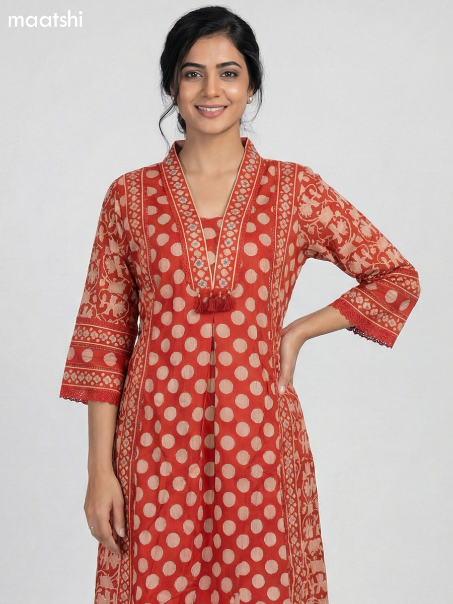 Red Cotton Printed Anarkali Suit