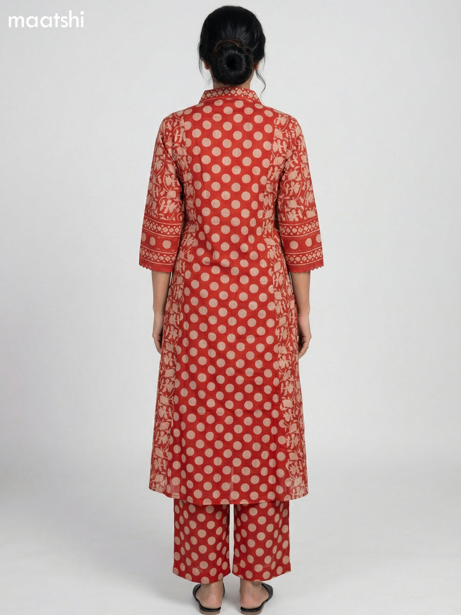 Red Cotton Printed Anarkali Suit