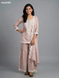 Pastel Brown Mul Chanderi Embroidery Work Short Straight Suit