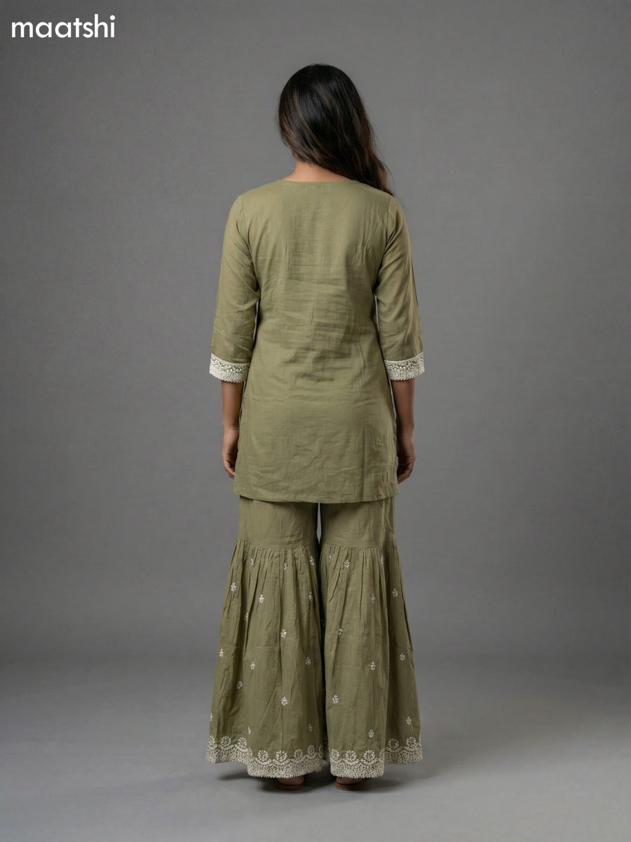 Pastel Green Mul Chanderi Embroidery Work Short Straight Suit