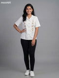 Off White Cotton Embroidered Women Shirt