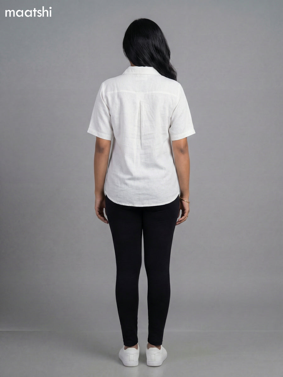 Off White Cotton Embroidered Women Shirt