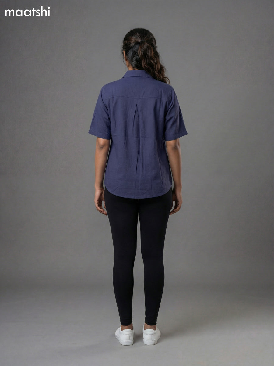 Navy Blue Cotton Embroidered Women Shirt