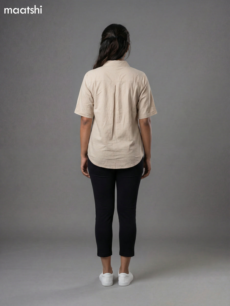 Beige Cotton Embroidered Women Shirt