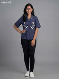 Navy Blue Cotton Embroidered Women Shirt