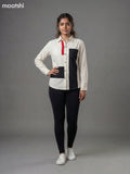 Off White and Black Red Cotton Collar Neck Pattern Women Shirt