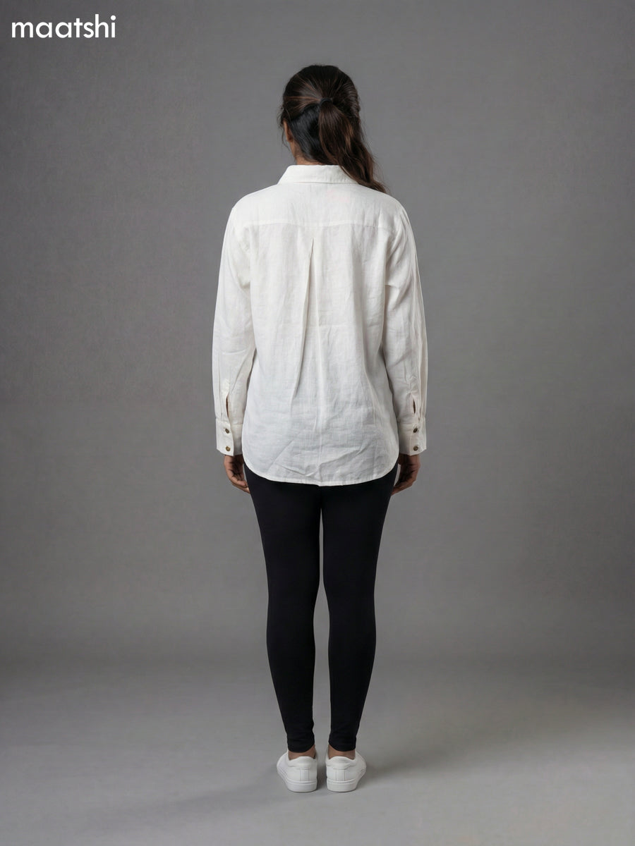 Off White and Black Red Cotton Collar Neck Pattern Women Shirt