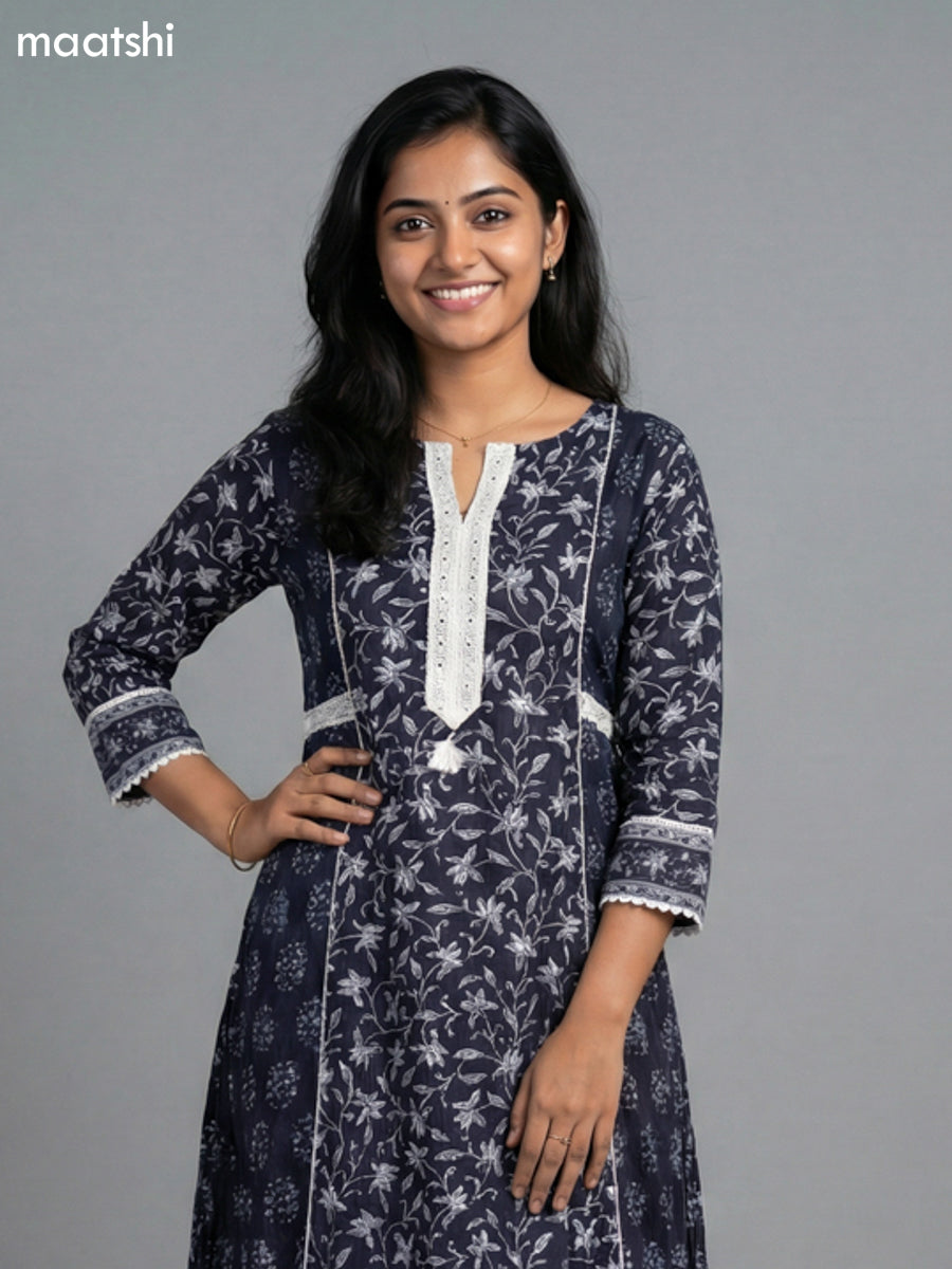 Black Cotton Printed Straight Suit