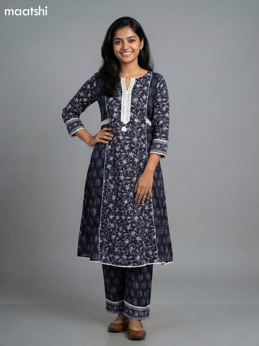 Black Cotton Printed Straight Suit