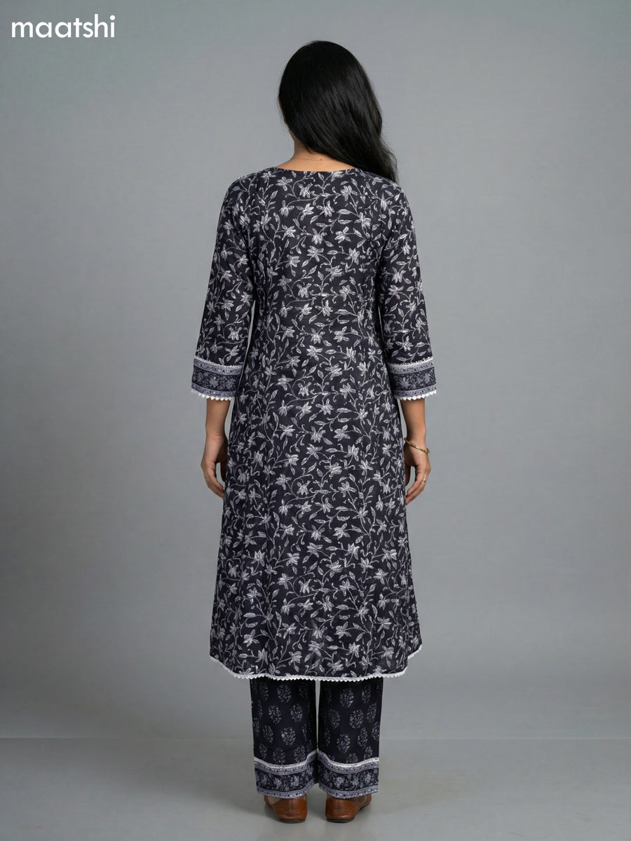 Black Cotton Printed Straight Suit