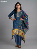 Peacock Blue Muslin Bandhini Printed Fish Cut Suit
