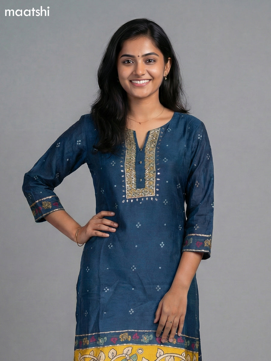 Peacock Blue Muslin Bandhini Printed Fish Cut Suit