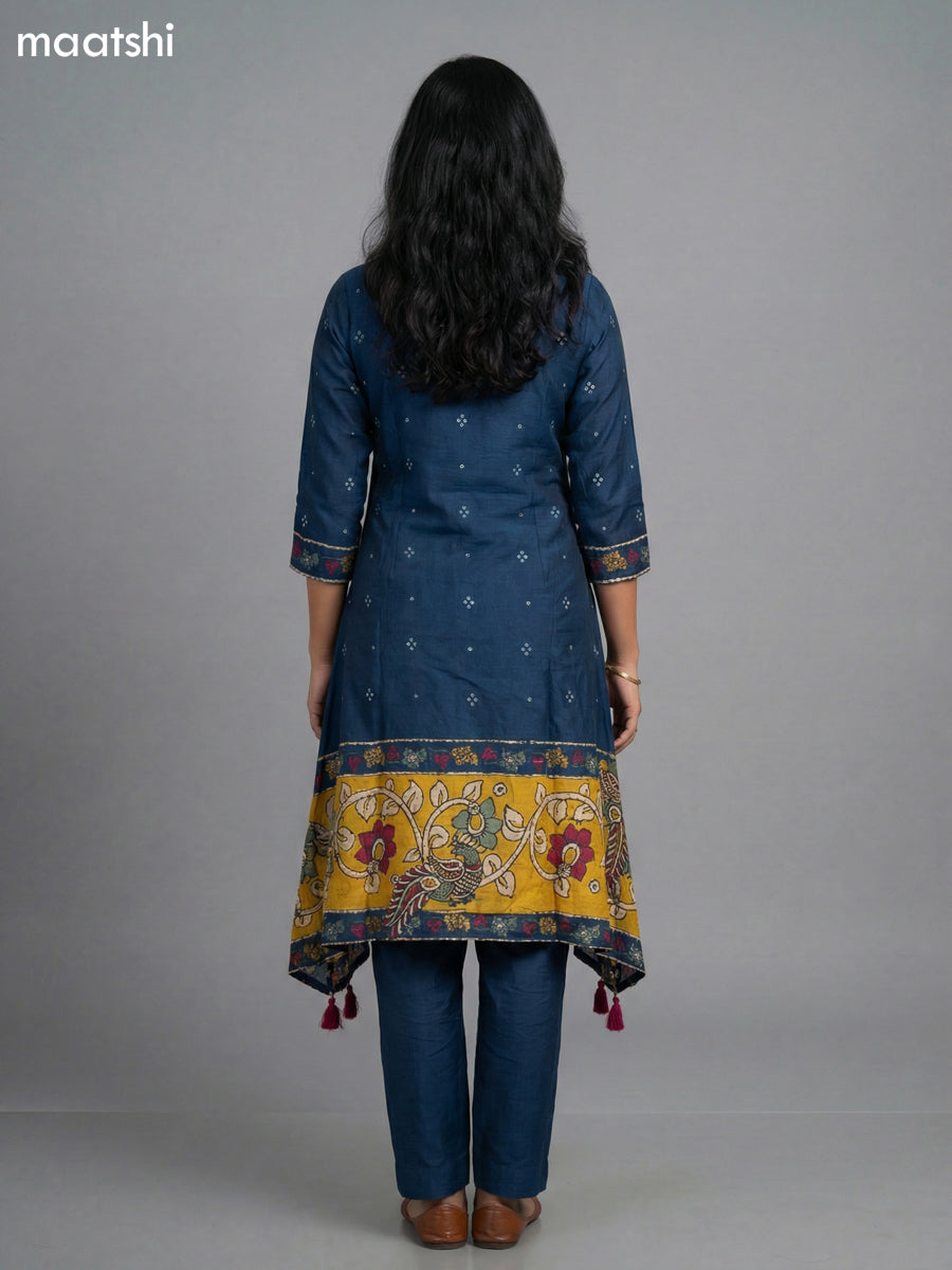 Peacock Blue Muslin Bandhini Printed Fish Cut Suit