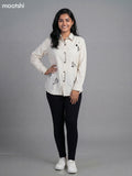 Off White Cotton Embroidered Women Shirt