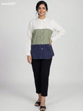 Beige and Pastel Green Blue Cotton Embroidered Women Shirt