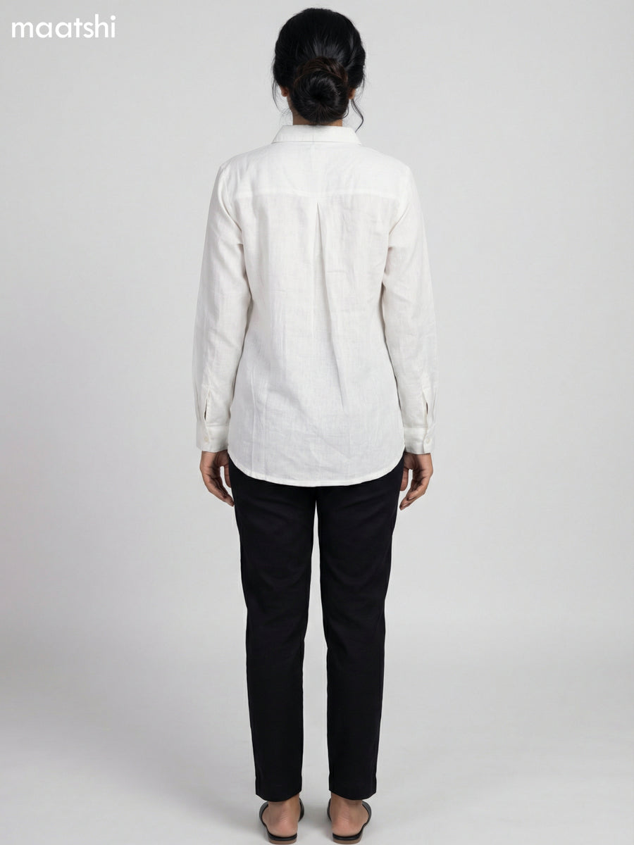 Beige and Pastel Green Blue Cotton Embroidered Women Shirt
