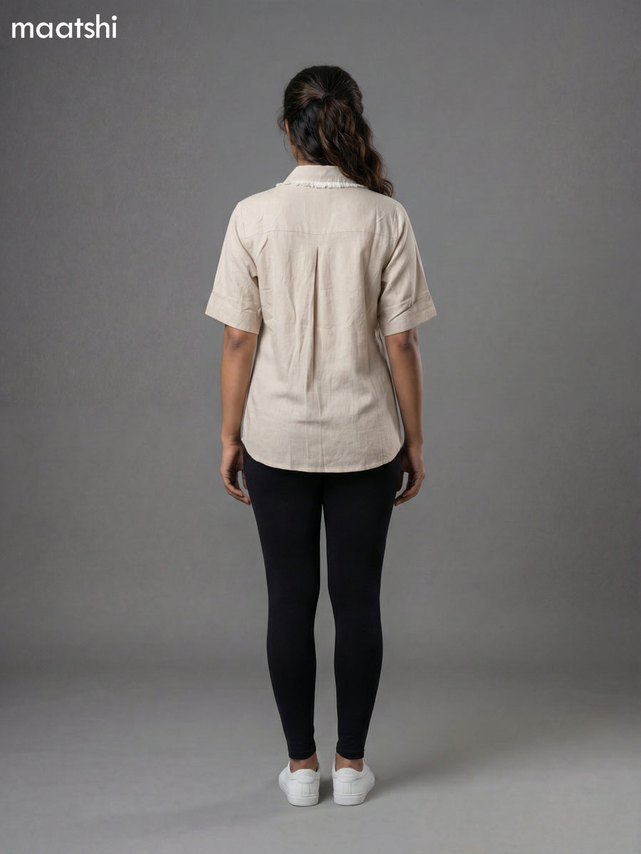 Pastel Brown Cotton Embroidered Women Shirt