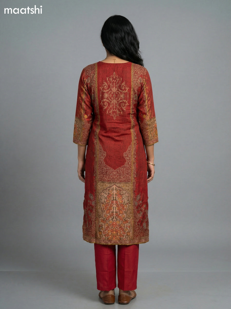 Kumkum Red and Beige Muslin Printed Straight Suit