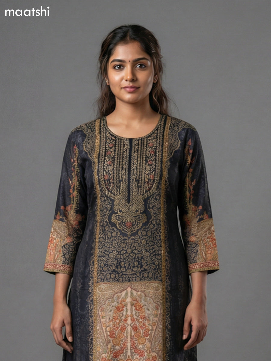 Black and Beige Muslin Printed Straight Suit