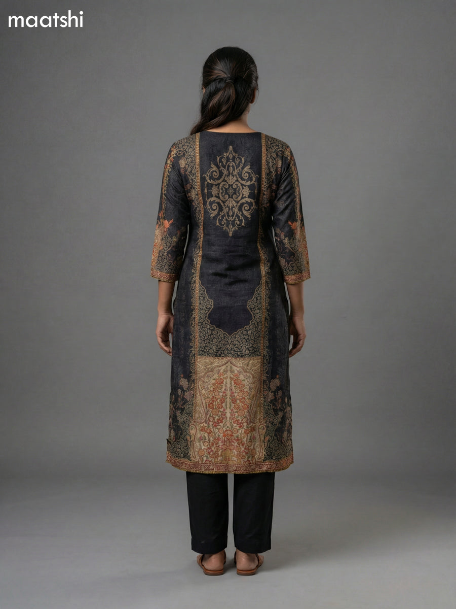 Black and Beige Muslin Printed Straight Suit