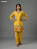 Yellow Mul Chanderi Embroidery Work Short Kurti Set