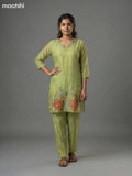 Light Green Mul Chanderi Embroidery Work Short Kurti Set