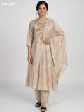 Beige Mul Chanderi Embroidery Work Anarkali Suit