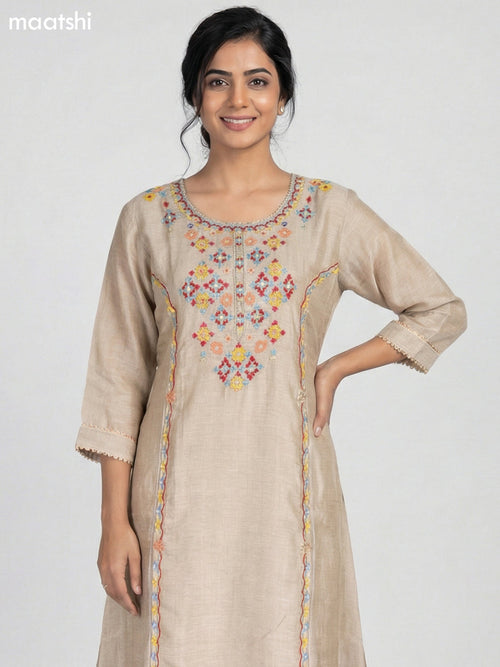 Beige Mul Chanderi Embroidery Work Anarkali Suit